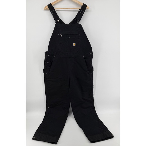 Carhartt Denim - Carhartt Bib Overalls Womens L Tall Black Washed Duck Insulated 104049 Relaxed